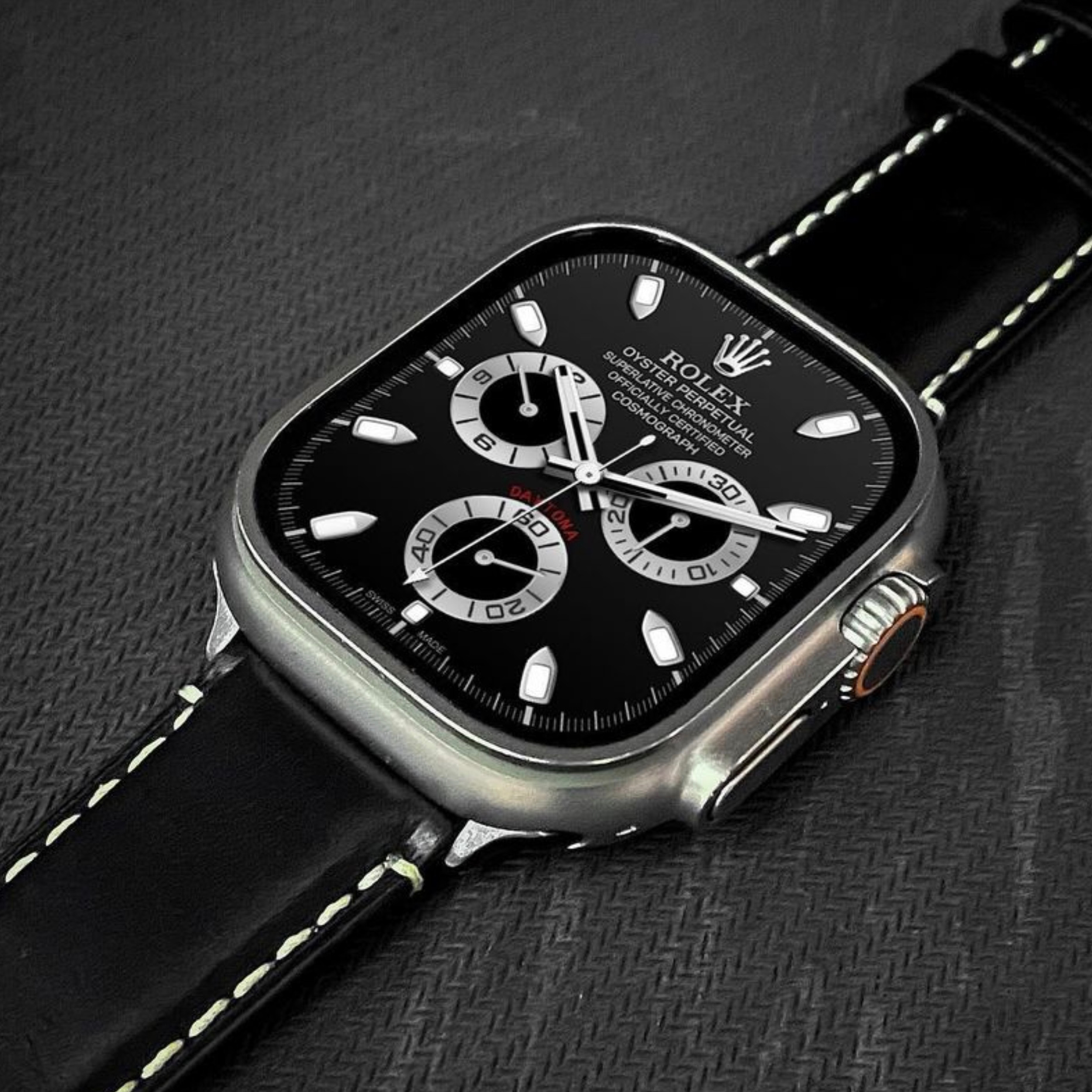 ROLEX DAYTONA BLACK SILVER EDITION Custom Face For Apple Watch
